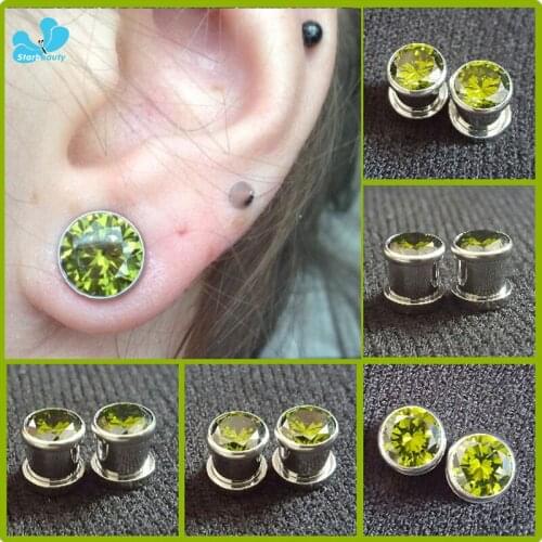 1 Pair Stainless Steel Screw Fix Flesh Tunnels Zircon Gem Ear Expanders Big Size Zircon Ear Tunnels Plugs Piercing Jewelry Men