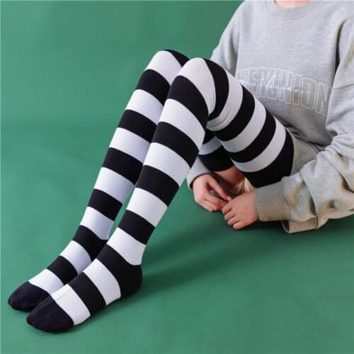 Women Girls Over Knee Long Stripe Printed Thigh High Striped Cotton Socks Sweet Cute Plus Size Overknee Socks