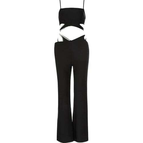 Sexy Bandage Jumpsuits Women New Wide Leg Pants Bodysuits 2021 Autumn Party Club Celebrity Evening Clohtes Elegant Overalls