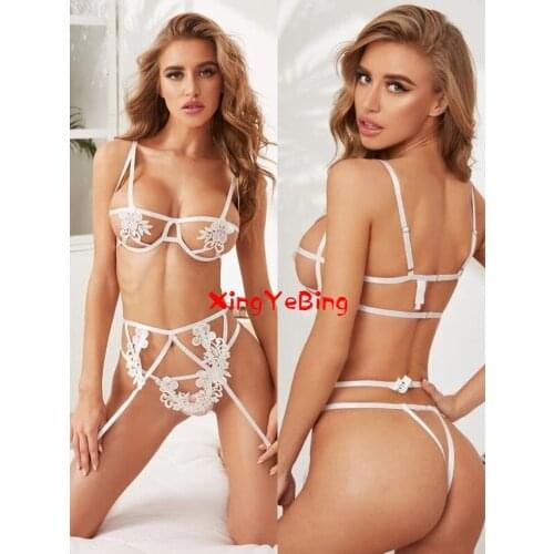 Feminine Sex Appeal Embroider Straps Bra Dew Point Three Points Type Sex Appeal Sex Appeal Underwear Set