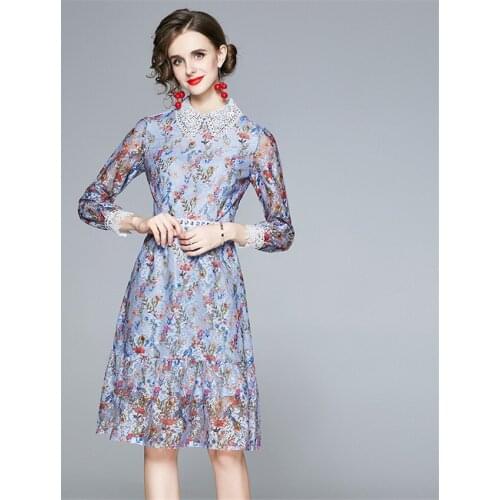 Autumn Dress Women 2020 New Fashion French Pearl Floral Print Lace Dress Elegant Office Dresses Lady Midi Vestidos Robe Femme