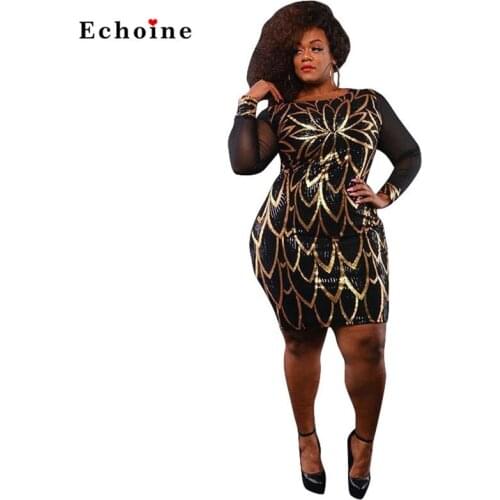 Women Sexy Dress Floral Sequin Long Sleeve O-Neck Sheath Mesh Transparent Midi Highstreet Vestido Charming Outfit Female Clothes