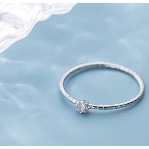 925 Sterling Silver Simple CZ Round Dot Pinkie Midi Knuckle Ring A3678