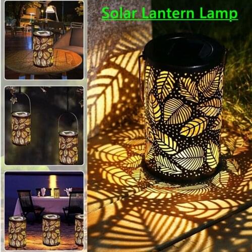 1Pc Creative Solar LED Leaf Pattern Lantern Outdoor Garden Decorative Hanging Hollow Lights