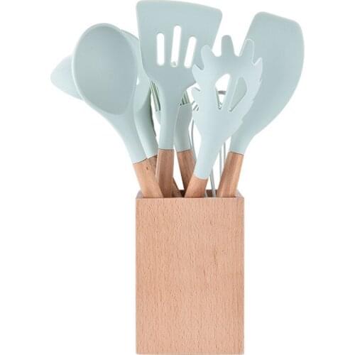 10PCS Premium Silicone Kitchen Cooking Utensils Set with Wood Handle Nonstick Cookware Turner Soup Spoon Egg Beater Spatula