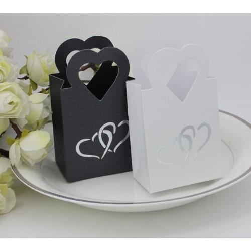 50pcs New European style double peach Candy Bag hand bag black and white silver hot love dessert cake candy box
