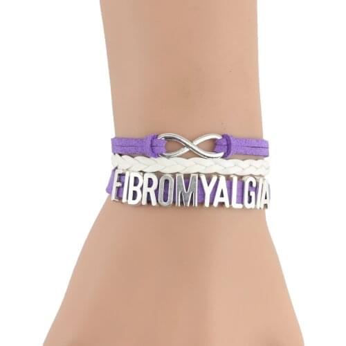 Infinity charms FIBROMYALGIA Awareness Bracelet Stacks leather briad handmade wrap bracelets & bangles for women men jewelry