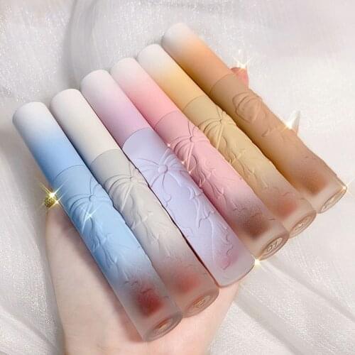 Embossed Bowknot Lip Gloss Velvet Matte Lipstick Peach Pink Red Sexy Nude Lip-stick Lips Makeup Waterproof Lip Tint Cosmetics