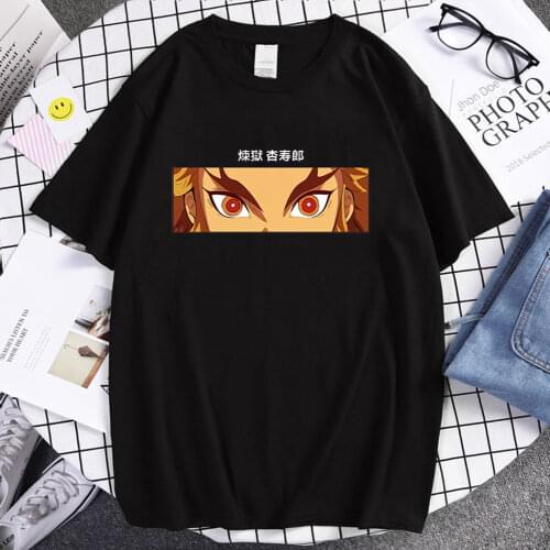 Demon Slayer Funny Eyes Kimetsu No Yaiba Kyojuro Rengoku T Shirt Harajuku Hip Hop Flame Hashira Eyes Tee Shirt Women Men T-shirt