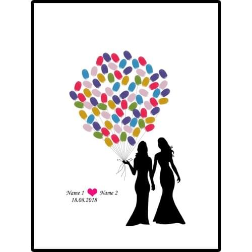Personalized Wedding Guest Book for Lesbian Fingerprint Canvas Painting HOMO Lovers Gays Wedding Gift fingerprint Poster