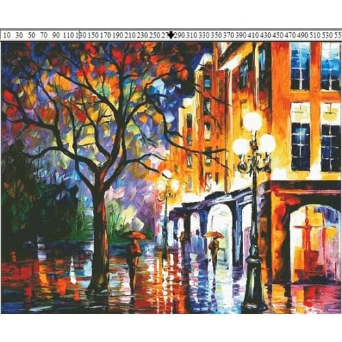 Rainy Day Street Oil Painting landscape Top Quality Embroidery Needlework 14CT Unprinted Art Cross Stitch Kit DIY Handmade Decor