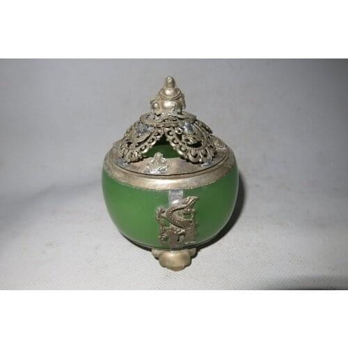 Collectable Old silver&jade Incense Stove\CenserAlone with Chinese characteristics,Free Shipping
