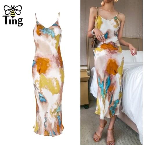 Tingfly Summer Sexy Painting Print Casual Dress Clubwear Spagetti Strap Vintage Tie Dye Dress Street Chic Boho Beach Vestidos ZA