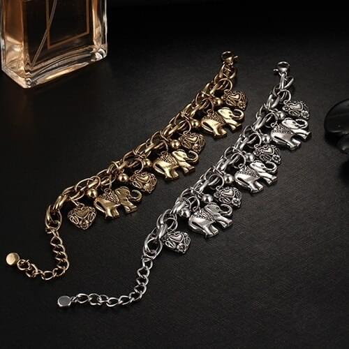 2017 Hot Selling Womens Vintage Unique Carved Heart Elephant Shiny Pendant Bracelet Bangle