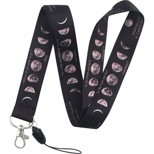 LT725 Moon Lanyard Keychain Fashion Cartoon Print Ribbon Hand Rope Car Key Chain Shcool Bag Charm ID Badge Holder Accessories