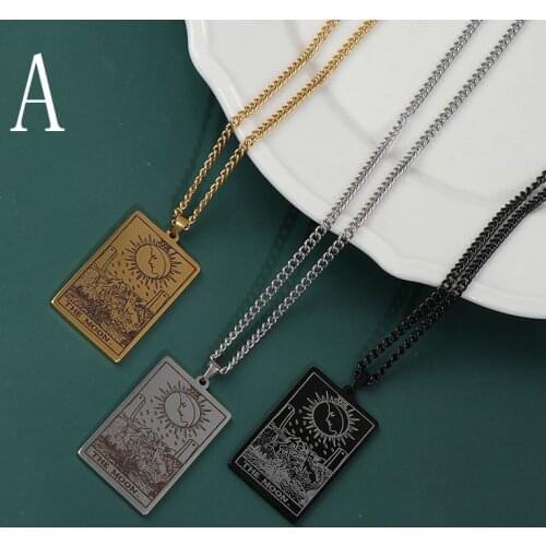 Fashion Wicca Tarot Card Waite Major Arcana Pagan Pendant Amulet Necklace For Men Women Cool Necklace gifts Sweater Chain