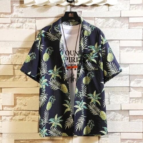 Print Brand 2021 Summer Mens Beach Shirt Fashion Short Sleeve Floral Loose Casual Shirts Plus Asian SIZE M-4XL 5XL Hawaiian