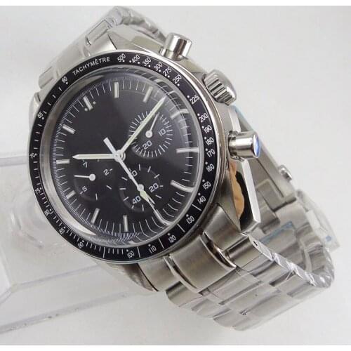 Nologo 40mm Mechanical Mens Watch Date/Week Indicator Arched Glass Polished Case Mental Strap