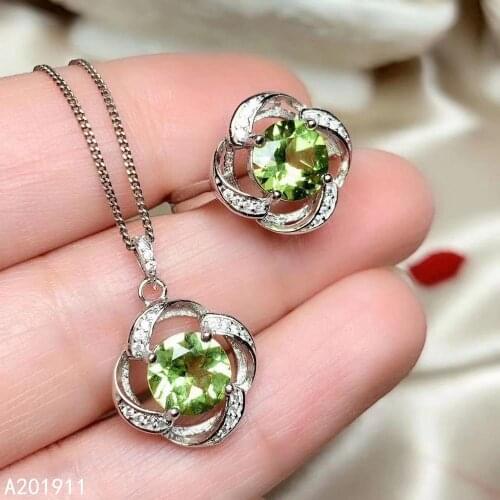 KJJEAXCMY fine jewelry natural Peridot 925 sterling silver women pendant necklace chain ring set support test luxury