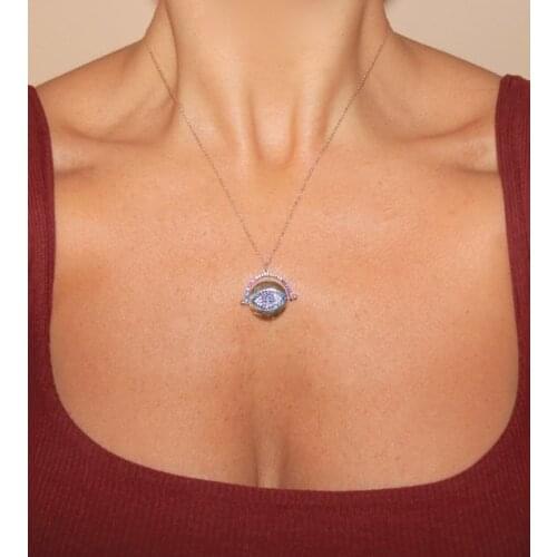 2021 New Arrived Gold Color Multi Color Rainbow Cz Zirconia Lucky Turkish Evil Eye Pendant Bohemia Women Fashion Necklace Jewels