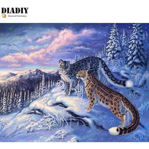 NEW 5D Diamond Painting Cross Stitch Snow Leopard Crystal Needlework Diamond Embroidery Full round Diamond Decorative