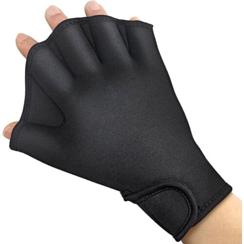1 Pair Swimming Gloves Aquatic Fitness Water Resistance Aqua Fit Paddle Training Fingerless Gloves WHShopping