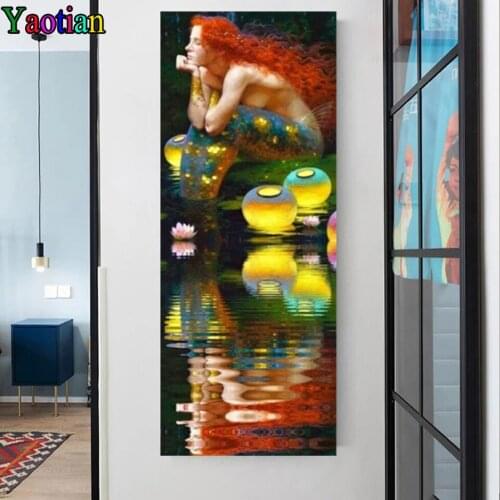 Full Square/Round Diamond Painting 5d Fantasy Mermaid Lantern Lotus Needlework DIY Diamond Embroidery Big Size Wall Art