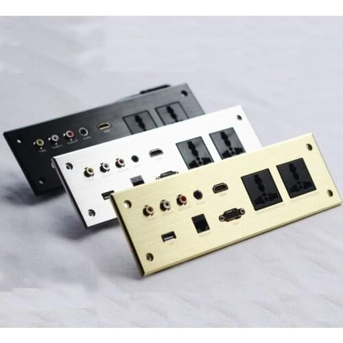 RCA 3.5 Audio HDMI USB internet VGA universal power socket silver golden black aluminum wall socket plate customized