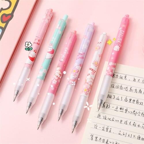 Sakura Rabbit Gel Pen Creative Cute Gel Pens Korean Stationery Kawaii Pens Novelty Student Signing Pen Cute Stationary Supplies