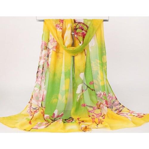160*50cm Spring and summer Print woman Scarf Oversized Chiffon Leaves Scarf Women Pareo Wrap Sunscreen Long Cape
