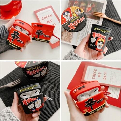 For Airpods1 2 Pro Red 3D Hand-pulled Noodles Bucket Soft Earphone Case for AirPods pro case Bluetooth Headset Silicone Cover