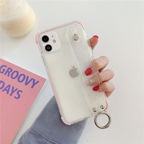 Cute Stap Holder Candy Bumper Glitter Phone Case For iPhone 12 Mini 11 Pro XS Max XR X SE 2 7 8 Plus Soft Clear Back Cover Girl