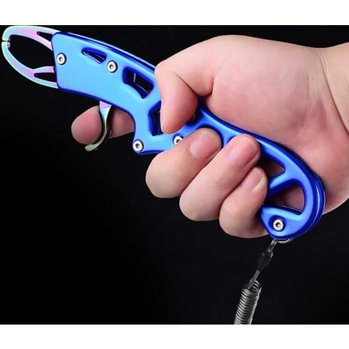 Light Fish Lip Holder Fishing Gripper 21.5CM Metal Fish Grip Red/Blue with Rope