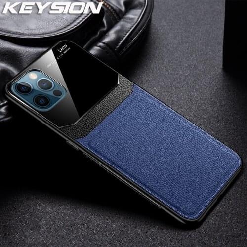 KEYSION Shockproof Case for iPhone 12 Pro Max PU Leather Glass Phone Back Cover for iPhone 12 mini 11 Pro XS Max SE 2020 7 Plus