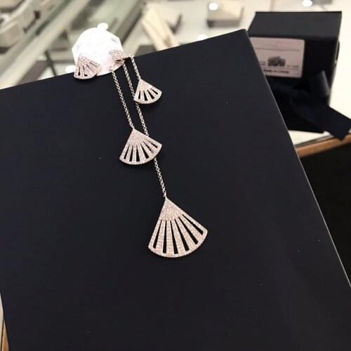 UMGODLY Luxury Brand Asymmetry Fan Sector Earrings Colorful Cubic Zirconia Feather Women Fashion Jewelry May New Arrival