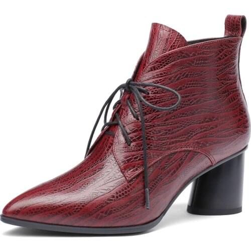 Black Ankle Boots Genuine Leather Shoes Women Boots Autumn Winter 2019 Pointed Toe Luxury Brand Shoes Women Heel Fur