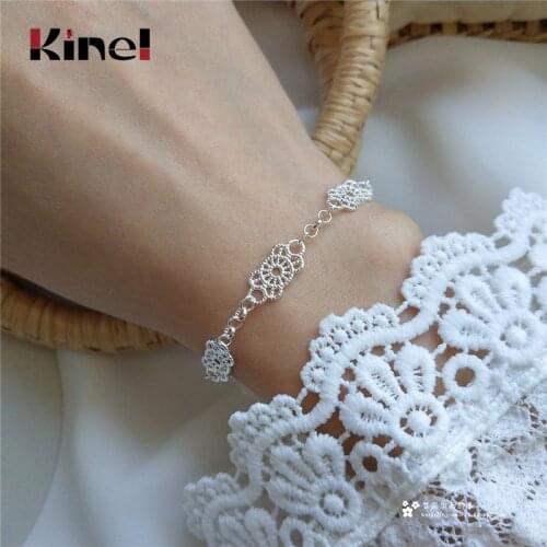 Kinel Korea 100% 925 Sterling Silver Square Good Luck Pendant Bracelets & Bangles Women Silver Jewelry