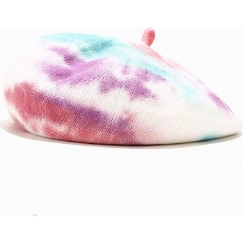 Hot new ladies casual woolen tie dye print berets cap Winter women warm thicken beret hats Pumpkin Gorros