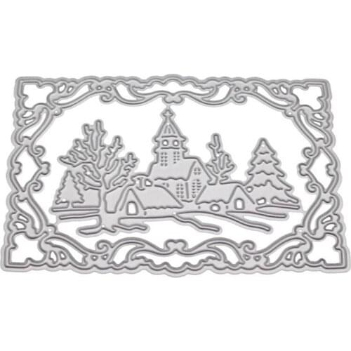 1PC Christmas Castle Scrapbooking Cutting Dies Metal Rectangle Frames Stencil And Stamps For DIY Embossing Card Making Tree Dies