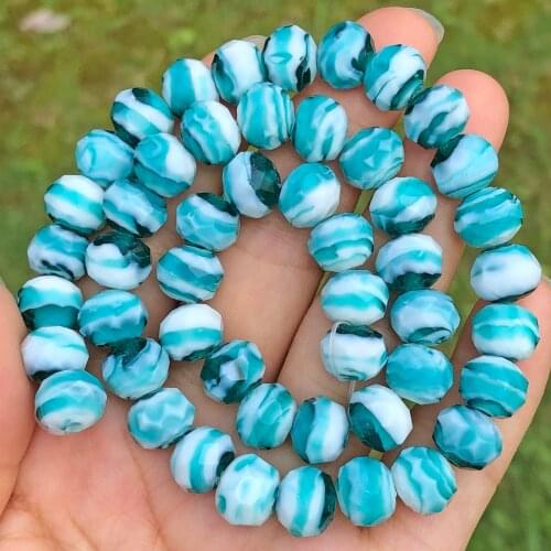 10mm Blue White Murano Transparent Faceted Rondelle Wave Lampwork Crystal Glass Beads For Bracelet Making Women Diy Accessories