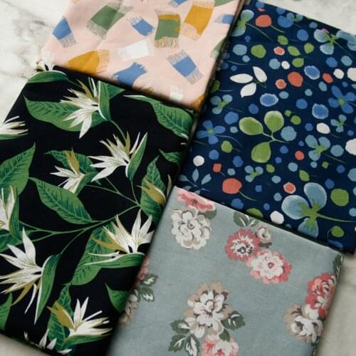140x 50cm Cotton and Linen Camellia Summer Rain Cheongsam Fabric, Making Tablecloth Door Curtain Bag Clothing Cloth