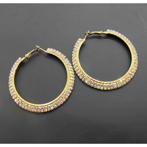 5cm AB Crystal Rhinestone Hoop Earrings Gold Color Metal Round Circle Rhinestone Big Hoop Earrings for Women