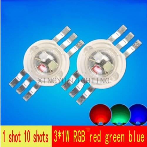 Free shipping 10pcs high-power LED lamp beads 3*1W RGB full-color RGB red green blue 3 colors stage light par lighting source