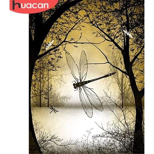 HUACAN Full Square Diamond Embroidery Painting Dragonfly Needlework DIY Diamond Mosaic Cross Stitch Animal Handicraft Home Decor