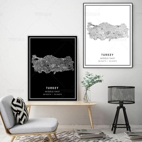 TURKEY Black White World City Map Poster print Nordic Living Room Wall Art Pictures Home Decor Canvas Painting framed