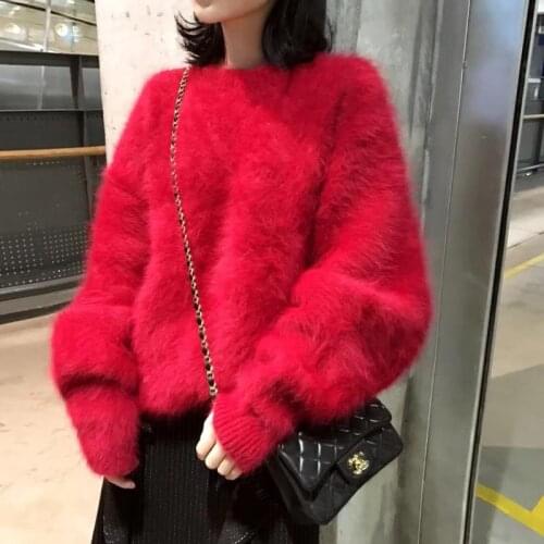 JSXDHK Plus Size New Year Sweaters For Women High Quality Winter Mohair Knitted Thick Warm Red Loose Mink Cashmere Pullovers