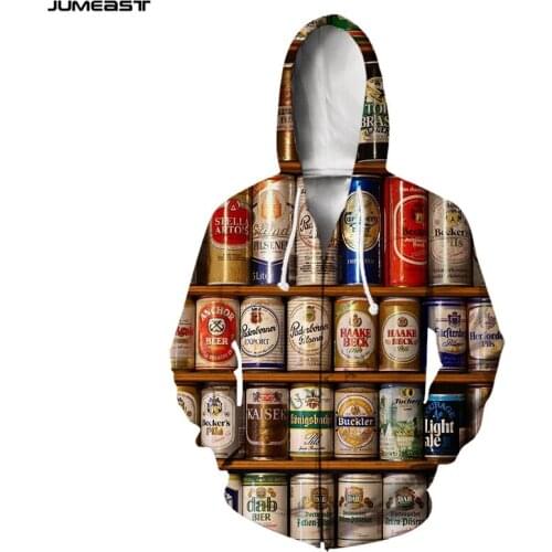Jumeast Brand Men Women 3D Printed Beer Beverage Can Long Sleeve Jacket Sport Pullover Fashion Zipper Hoodies