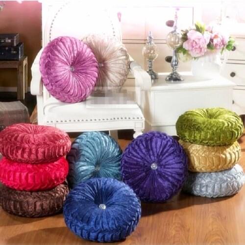 Round Pumpkin Pleated Seat Cushion Pillow Pouf Soft Velvet Comfortable Throw Home Sofa Decor 34cm