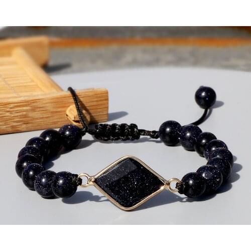 Fashion 4 Style Blue Sandstone Bracelet Shining Natural Bead Braided Bracelet For Women 8MM Adjustable Bangle Jewelry Chain Gift