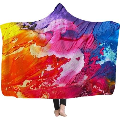 Fashion Simple Colorful Graffiti Flannel Hooded Blanket Comfortable Warm Non Pilling Plush Magic Cloak Family Work Nap Blanket